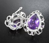 Эффектные серебряные серьги с аметистами