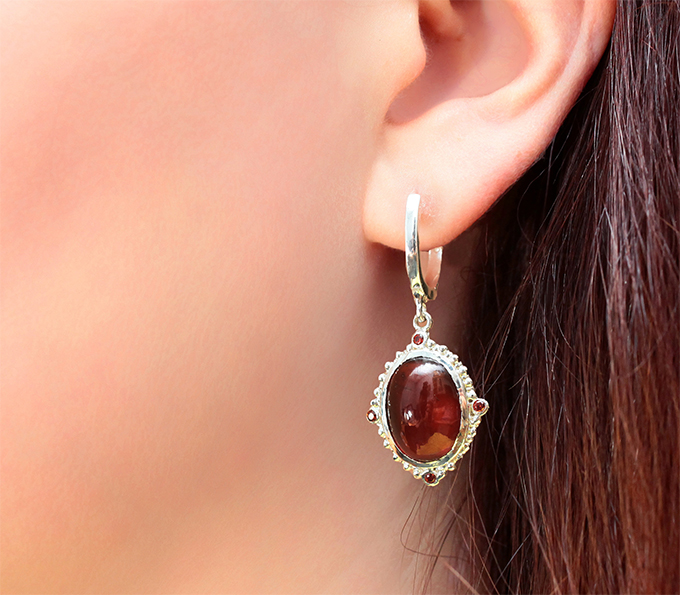 Серебряные серьги с карнелианом 13,97 карата и альмандинами гранатами Серебро 925
