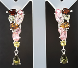 Праздничные серебряные серьги с разноцветными турмалинами Серебро 925