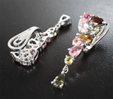 Праздничные серебряные серьги с разноцветными турмалинами Серебро 925