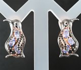 Оригинальный серебряный комплект с танзанитами и черными шпинелями
