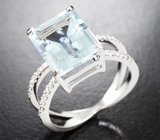 Кольцо с аквамарином 4,08 карата и бриллиантами Золото
