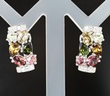 Праздничные серебряные серьги с разноцветными турмалинами