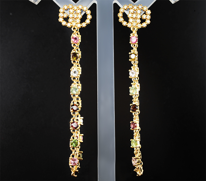 Великолепные серебряные серьги с разноцветными турмалинами