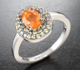 Серебряное кольцо с ограненным эфиопским оплаом и сапфирами