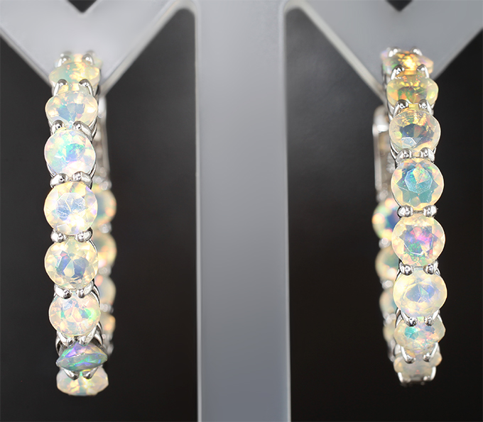 Великолепные серебряные серьги с ограненными эфиопскими опалами