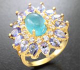 Серебряное кольцо с апатитом и танзанитами Серебро 925
