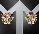Праздничные серебряные серьги с разноцветными турмалинами и апатитами