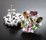 Праздничные серебряные серьги с разноцветными турмалинами и апатитами