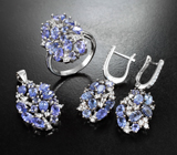 Роскошный серебряный комплект с танзанитами Серебро 925