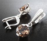 Стильные серебряные серьги с дымчатым кварцем