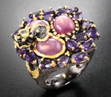 Серебряное кольцо с корундами, аметистами и перидотом