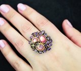 Серебряное кольцо с корундами, аметистами и перидотом