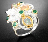 Серебряное кольцо с кристаллическими эфиопскими опалами и хризопразами