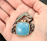 Серебряная брошь с аквамарином 34,17 карата и бесцветными топазами Серебро 925