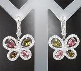 Оригинальные серебряные серьги с разноцветными турмалинами Серебро 925
