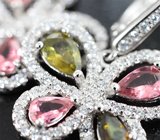 Оригинальные серебряные серьги с разноцветными турмалинами Серебро 925