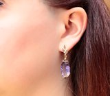 Массивные золотые серьги с крупными насыщенными аметистами лазерной огранки 26,06 карата