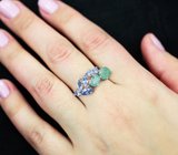 Превосходное серебряное кольцо с изумрудами и танзанитами Серебро 925