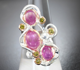 Серебряное кольцо с корундами 5,89 карата