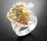 Серебряное кольцо с резным цитрином 22,89 карата и хризопразом