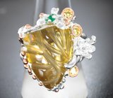Серебряное кольцо с резным цитрином 22,89 карата и хризопразом Серебро 925