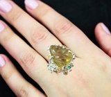Серебряное кольцо с резным цитрином 22,89 карата и хризопразом Серебро 925