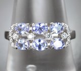 Замечательное серебряное кольцо с танзанитами Серебро 925