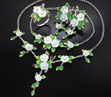 Роскошный серебряный комплект с резным перламутром, альмандинами, диопсидами и аметистами