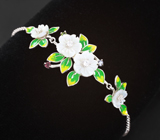 Роскошный серебряный комплект с резным перламутром, альмандинами, диопсидами и аметистами