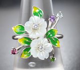 Роскошный серебряный комплект с резным перламутром, альмандинами, диопсидами и аметистами