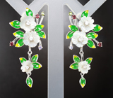 Роскошный серебряный комплект с резным перламутром, альмандинами, диопсидами и аметистами