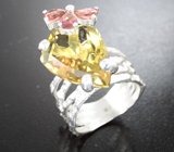 Серебряное кольцо с цитрином 12,1 карата и турмалинами