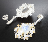 Серебряные серьги с лунным камнем 10,1 карата и корундами Серебро 925