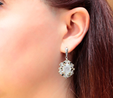 Серебряные серьги с лунным камнем 10,1 карата и корундами Серебро 925
