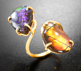 Разъемное золотое кольцо с крупным ярким аммолитом аммонита 9,14 карата