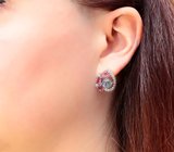 Эффектные серебряные серьги с танзанитами и рубинами Серебро 925