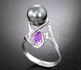 Кольцо с жемчужиной барокко 7,32 карата и редким ограненным хакманитом