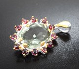 Серебряный кулон с зеленым аметистом 11,75 карата и родолитами Серебро 925