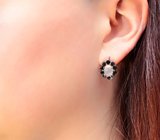 Изящные серебряные серьги с розовым кварцем и черными шпинелями Серебро 925