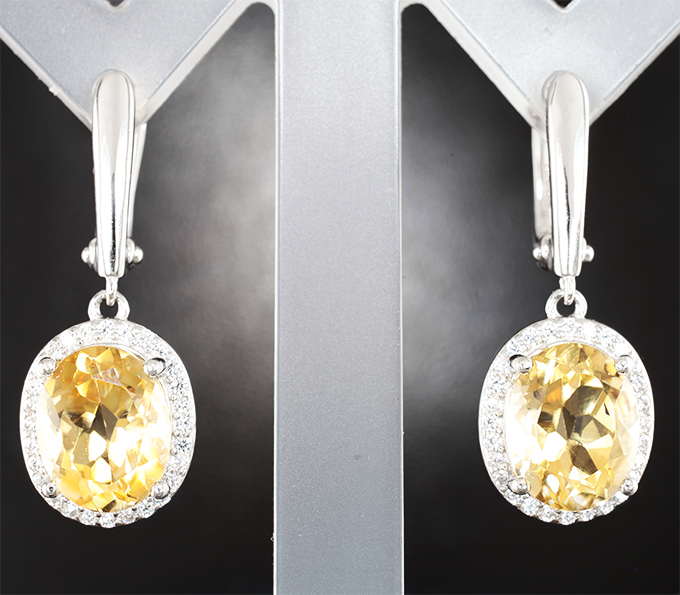Классические серебряные серьги с цитринами