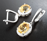 Классические серебряные серьги с цитринами Серебро 925