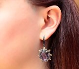 Серебряные серьги с крупными аметистами 35,6 карата, малыми аметистами и голубыми топазами