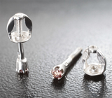 Золотые пусеты с яркими кофейно-розовыми бриллиантами 0,08 карата Золото