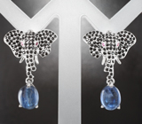 Оригинальные серебряные серьги с кианитами и сапфирами Серебро 925