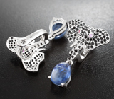 Оригинальные серебряные серьги с кианитами и сапфирами Серебро 925