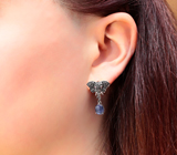 Оригинальные серебряные серьги с кианитами и сапфирами Серебро 925