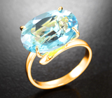 Золотое кольцо с чистейшим голубым топазом 12,81 карата