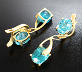 Крупные золотые серьги с яркими и насыщенными «неоновыми» апатитами 9,02 карата Золото