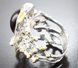 Скульптурное серебряное кольцо с дымчатым кварцем 8,19 карата и голубым топазом Серебро 925